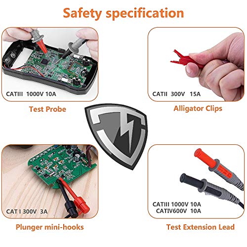 KAIWEETS Soft Silicone Electrician Test Leads Kit CAT III 1000V & CAT IV 600V with Alligator Clips and Needle Probe for Fluke/AstroAI/INNOVA Multimeter Electronic Clamp Meter 9PCS - size: 9PCS