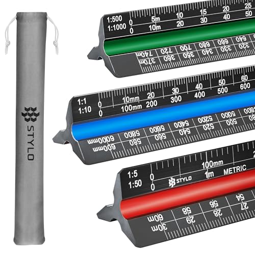 Stylo Architectural Scale Ruler, 12 Inch Aluminum, Black Metric - color: Black, size: 12 inch (Metric)