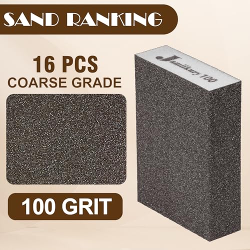 100 Grit Sanding Block, Jamiikury Medium Sanding Sponge, 16pcs - size: 100 Grit