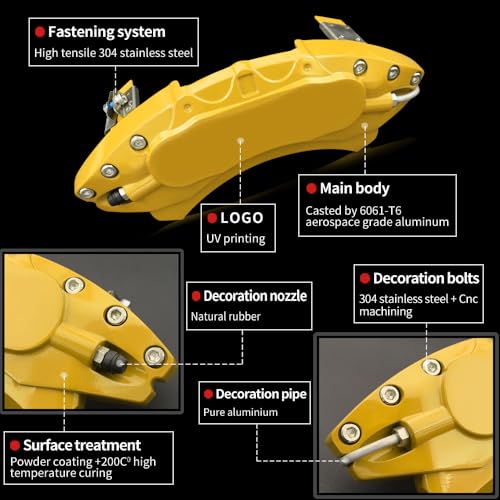Yellow Brake Caliper Covers Compatible with Tesla Model Y Accessories，Mode Y Long Range 2020-2026, 19 20 Inch Wheel Hub Front and Rear Brake Caliper Covers - color: Yellow