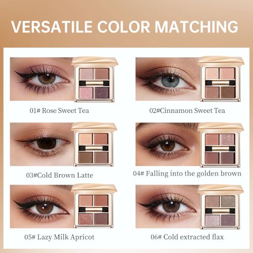 Warm Brown Nude Eyeshadow Palette – 4 Matte&Glitter High-Pigment Blendable Waterproof Long-Lasting Eye Shadow for Soft Glam, Everyday Natural Makeup&Brown Smokey Eye Looks, Paleta de Sombras de Ojos - color: B04
