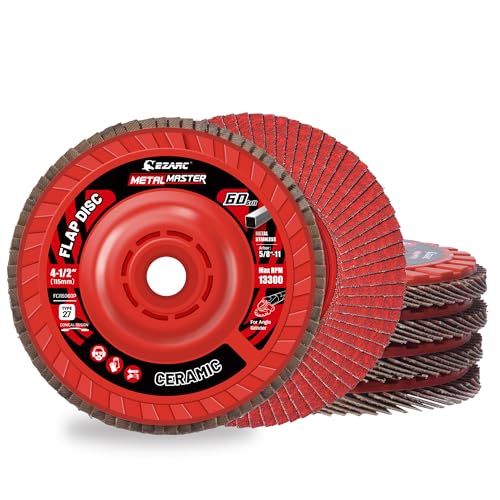 EZARC Ceramic Flap Discs 60 Grit, 4-1/2 x 7/8-Inch, Type 27, 5-Pack - size: 60Gr 5P