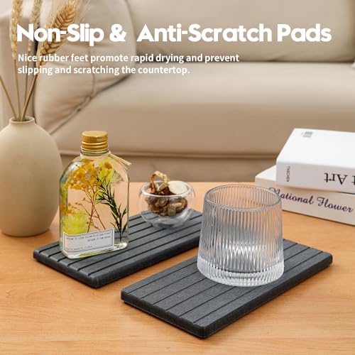2 Pack Water Absorbing Stone Drying Trays, Quick-Drying Diatomite Sink Mats for Bathroom & Kitchen Counter, Coaster, Vanity Sink Caddy Organizer, Soap Dish, Sponge & Bottle Holder, Dark Gray, 8"x4" - color: 2 Pack - Dark Gray, size: 8" x 3.8"