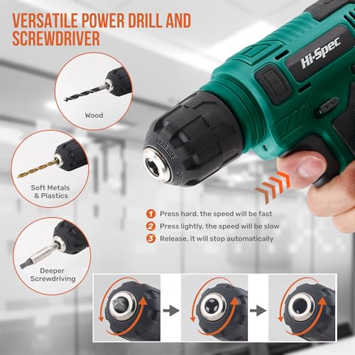 Hi-Spec 8V USB Power Drill Driver Bit Set with Hanging Kit for DIY, Green - color: Green