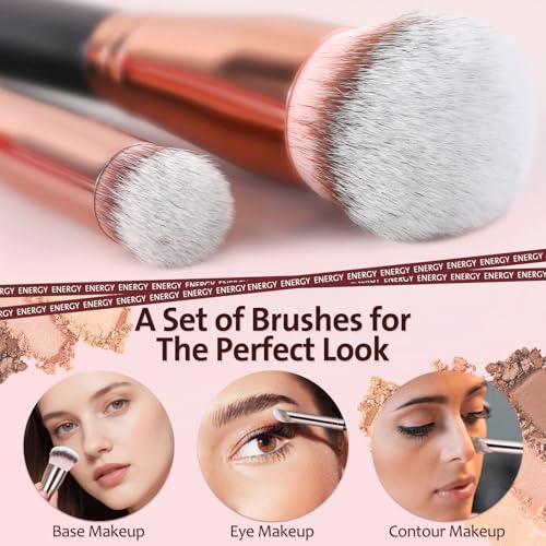 ENERGY Makeup Brush Set - 8PCS Professional Makeup Brushes for Foundation, Concealer, Eyeshadow, Blending, Contour, Powder, Eyeliner, Vegan Synthetic Fiber, Portable Travel Kit with Case (Black) - style: makeup brush set 8pcs