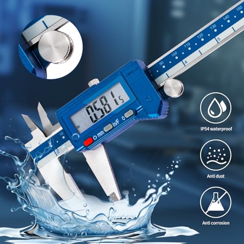 Dasqua Digital Caliper 8", IP54 Stainless Steel Water Resistant Caliper with Large LCD Display and Storage Case, Easy Switch Between Inch/Metric/Fraction, Accuracy 0.001'', Precision Measuring Tool - size: 0-8"