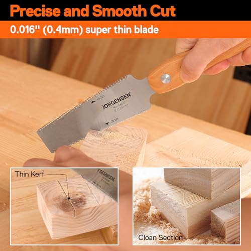 JORGENSEN Japanese Flush Cut Saw, 5 Inch Beech Handle Pull Saw, SK5 Flexible Double Edge Blade, 18/25 TPI Japanese Handsaw for Hardwood & Softwood Woodworking, Cutting, Trim Flush