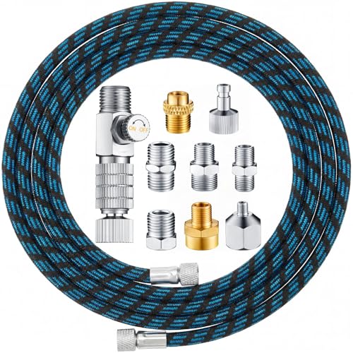 Hotop 10 ft Airbrush Hose Nylon Braided Hose Standard 1/8" - 1/4" Adapter - color: Blue-Black, style: 9.8 ft