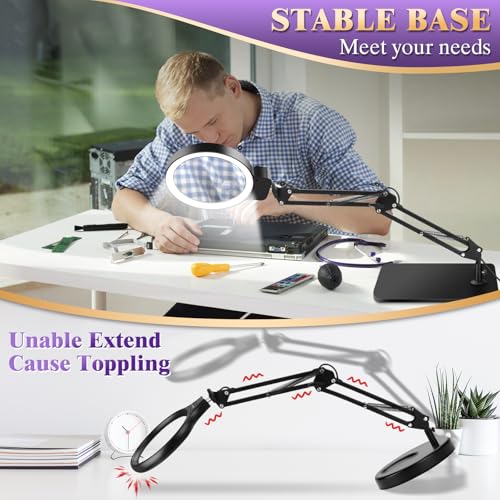 30X 10X Large Magnifying Glass with Light and Stand,Lighted Magnifier - color: Black, size: H11