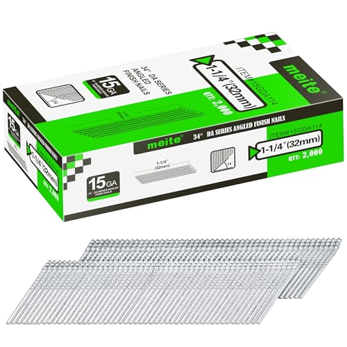 meite 15 Gauge Angled Finish Nails 1-1/4 Inch 34 Degree Galvanized 2,000PCS - size: 1-1/4" Leg, style: 1 Box (2,000PCS)