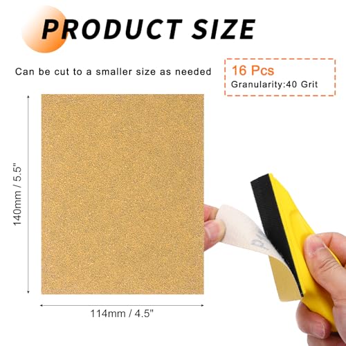16 Pcs 40 Grit Sandpaper 4.5x5.5 Inch Sand Paper Alumina Abrasive - size: 4.5 x 5.5 Inch(40 Grit)