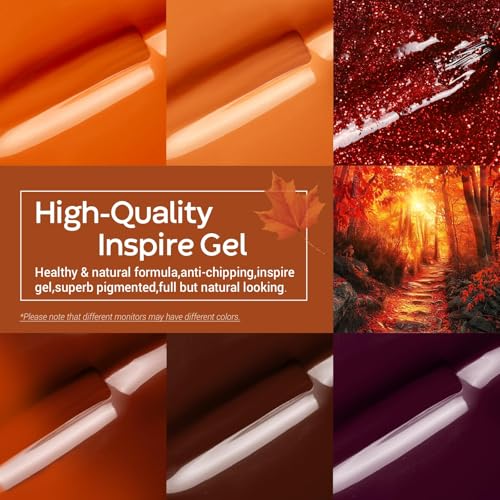 modelones Fall Gel Nail Polish Set 6 Colors, Brown Maple Orange Burgundy - color: A A A0 Feast of Fall