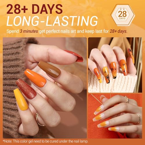 modelones Fall Gel Nail Polish Set, 6 Colors Brown Orange Gold Burgundy - color: A A A0-Fall Memories