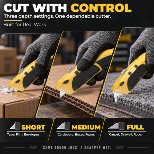 Auto Reload Utility Knife with 10 Preloaded SK5 Blades, Heavy Duty Box Cutter Retractable and Razor Knife with Non-Slip Rubber Handle and Lanyard Hole