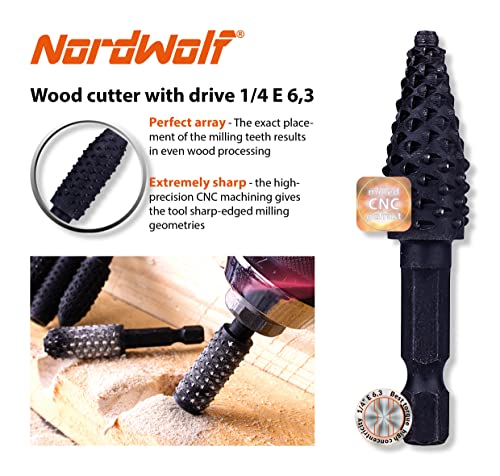 NordWolf 10-Piece Rotary Burr Wood Carving Rasp Files Set, with 1/4" Hex Shank for Wood Deburring, Shaping & Grooving - size: 1/4" Hex Shank (10 Pcs)