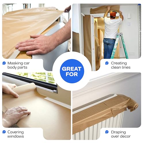 IDL Packaging 18" x 60 Yards Brown Masking Paper Set with Tape (2 Rolls) - size: Brown 18" X 60 Yards, style: SET White, Pack of 2
