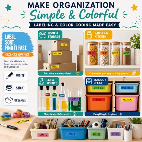 DEART Colored Masking Tape Painters Tape 12, 8 or 6 Pack - 1 or 0.6 Inches for DIY Crafts Arts Supplies, Whiteboard Tape Dry Erase Board Tape for Kids No Residue (6, Large (20 Yd) Multicolor) - size: 1 inch (20 Yd)