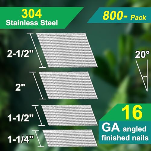 16 Gauge 20-Degree Angled Finish Nails 1-1/4" to 2-1/2", 800-Pack - size: 4 sizes~800pcs