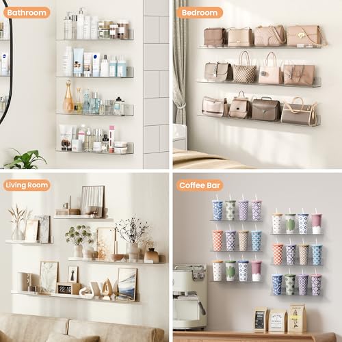 upsimples 15" x 4" Acrylic Shelves for Wall Storage and Organizer, 6 Pcs - size: 15x4"