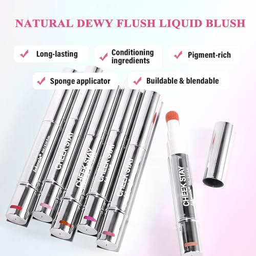Liquid Blush for cheeks, High Pigment Buildable Long Lasting Blush Cream for radiant flushed cheeks, Natural Dewy Finish (#5 Warm brick, 1 PC) - color: #5 Warm brick