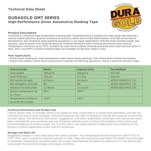 Dura-Gold Green Automotive Masking Tape 1-1/2" (1.41" x 55 Yards), 2 Rolls - size: 1-1/2"