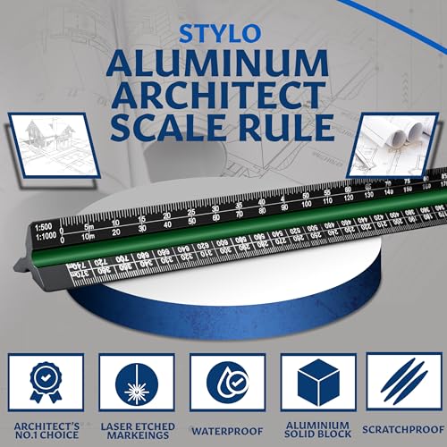 Stylo Architectural Scale Ruler, 12 Inch Aluminum, Black Metric - color: Black, size: 12 inch (Metric)