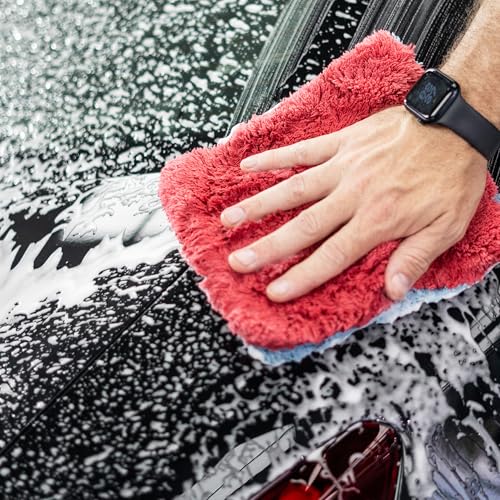 Autofiber Flat Out Microfiber Car Wash Pad - Pack of 4, Red/Gray (9 inch x 8 inch) - color: Red/Gray
