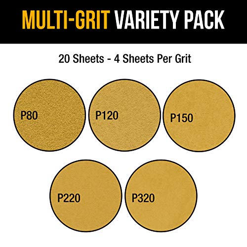 Dura-Gold 1/3 Sheet Gold Sandpaper Sheets, Grits 80, 120, 150, 220 320 4 Ea - size: Variety Grit