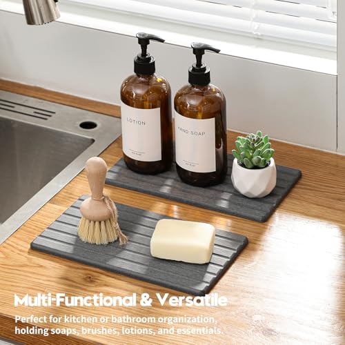 Razborci 2PCS Water Absorbing Stone Drying Tray Mat for Bathroom Sink & Kitchen Counter Organizer, Quick Dry Dish Soap Dispenser Sponge Holder, Vanity Sink Caddy, Coaster, Dark Gray - 10" x 6" - color: 2 Pack - Dark Gray, size: 10" x 6"
