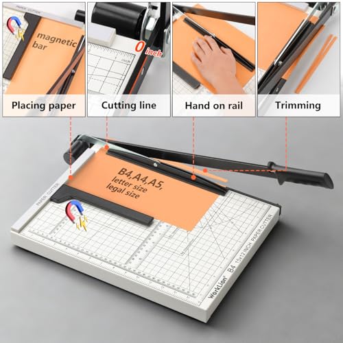 15 inch Guillotine Paper Cutter: Worklion Precision Paper Trimmer with Safety Lock,15 Sheet Capacity, Thickened Metal Based Cutting Board for Crafting Cardstock Photos Laminatedsheets in Class/Office - size: 15 inch