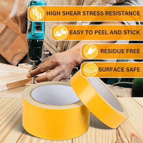 Double Sided Woodworking Tape, 1 & 2 Inch x 33 FT, 2 Rolls Residue-Free, Removable Strong Double Sided Tape for Woodworking, Double Sided Masking Tape for Wood Template, Edge Banding, Anchoring
