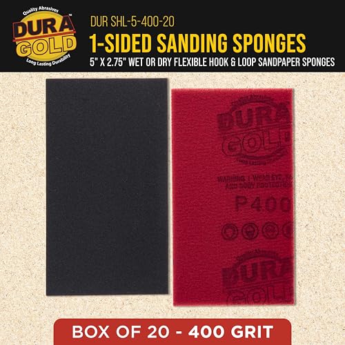 Dura-Gold 400 Grit 5" x 2-3/4" Sanding Sponges, Flexible Sandpaper, 20-Pc - style: 400 Grit