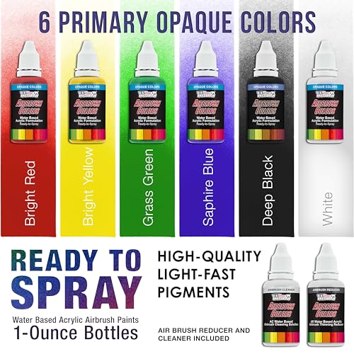 U.S. Art Supply Airbrush Paint Set, 6 Color Primary Opaque, 1-oz Bottles - color: 6-Color Primary Set