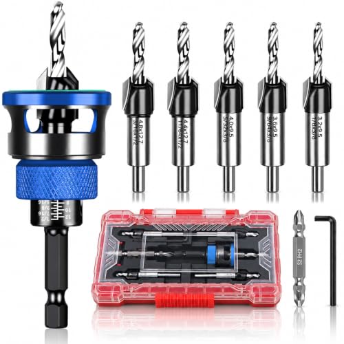 9PCS Countersink Drill Bit Set with Adjustable Depth Stopper - color: Blue, size: Standard - Manual Adjustment
