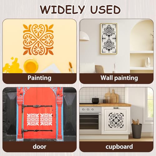 12 Inch Tile Stencils – 4 PCS Reusable Flower Pattern Templates for Wall Floor DIY Painting, Scrapbooks, Home Décor Projects