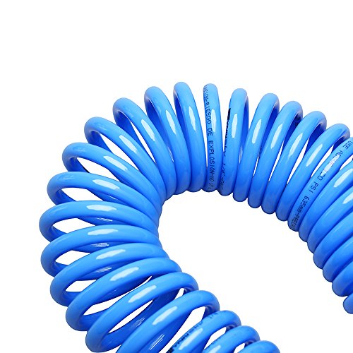 25 Feet Polyurethane Coiled Air Compressor Hose, 1/4 Inch MNPT Brass Swivel Air Fittings with Bend Restrictor