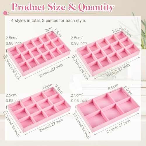 Junkin 12 Pcs Velvet Jewelry Organizer Tray, Stackable Storage - color: Pink