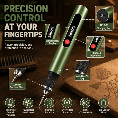 Engraving Pen,Lightweight Kit,35 Bits,3 Speed,Beginner-friendly Craft Tool - color: Green-n