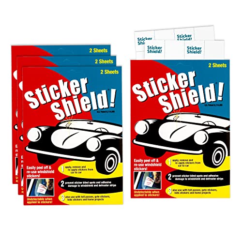STICKER SHIELD - Windshield Sticker Applicator for Easy Application, Removal and Re-Application from Car to Car - 4 inch x 6 inch Sheets (4 Packs (8 Sheets Total)) - size: 4 Packs (8 sheets total)