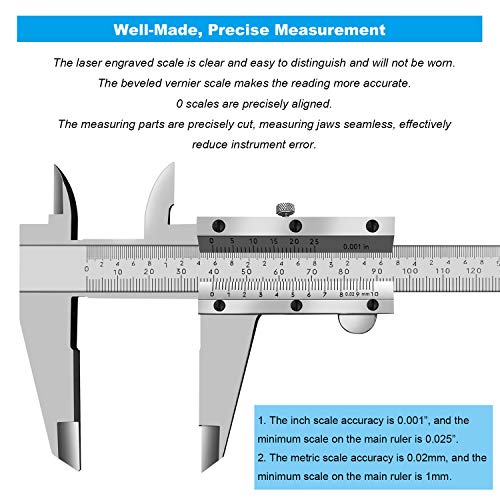 0-12 Inch / 300mm Micrometer Vernier Caliper, Stainless Steel Precision Measuring Tool (Inch/Metric), Depth/Inside/Outside/Step Measurement, 0.001" / 0.02mm