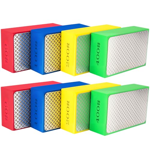 GDDGHS 8Pcs Diamond Hand Polishing Pads, 60/100/200/400 Grit 4-in-1 Diamond Sanding Pads for Wet/Dry Use, High Hardness Diamond Abrasive Sanding Blocks for Tile Glass Marble Wood Metal Concrete - size: 8PCS Diamond Hand Polishing Pads