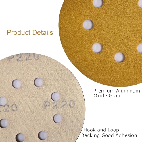 JUNE SUN 50Pcs 5 Inch 8-Hole 220 Grit Hook & Loop Sanding Discs - style: 220 Grit, 50Pcs