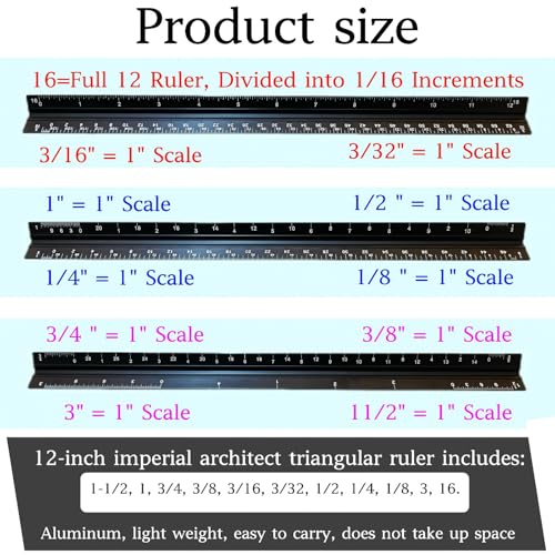 Architectural Scale Ruler, Imperial Measurement, Architect Triangular Ruler - color: Black