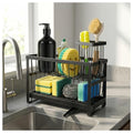 2-Tier Sink Sponge Caddy Organizer | Self Drain Sink Caddy with Dish Brush Holder | Non Toxic Kitchen Sink Accessories for Sponges, Brushes & Soap (Black) - color: Black
