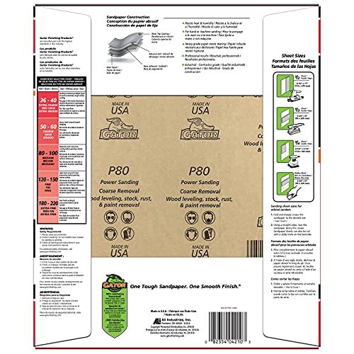 Gator 9" x 11" Multi-Surface Sanding Sheets, 80 Grit, 25 Pack - size: 80 Grit