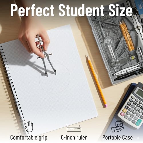 Mr. Pen- Geometry Set, 15 Piece Set with 6 Inch Swing Arm Protractor - color: Classic Slate
