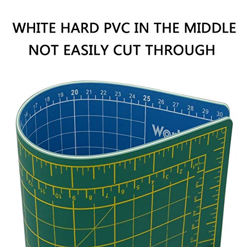 WORKLION Self Healing Cutting Mat: 12''x9'' Double Sided Craft Cutting Mat for Sewing, Fabric, Quilting - 5-Ply Slip-Resistant Hobby Cutting Board for DIY Projects (Green/Blue) - color: Green/Blue, size: 12"L x 9"W