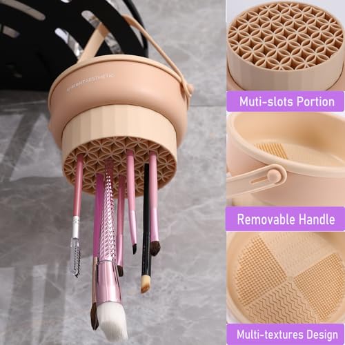 Makeup Brush Cleaner Mat 3 in 1 Make Up Brush Cleaning Bowl(Purple) - color: Purple