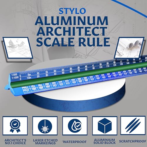 Stylo Architectural Scale Ruler, 12 Inch Aluminum, Blue Metric - color: Blue, size: 12 inch (Metric)