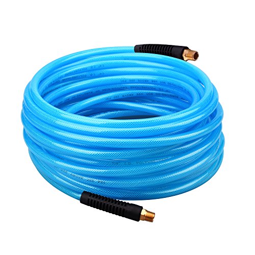 Reinforced Polyurethane (PU) Air Hose, 50 Feet x 1/4 Inch, 300 PSI, PU Air Compressor Hose With 1/4" MNPT Brass Endings - size: 50FT